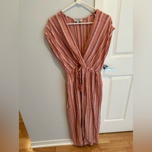 Blue Island Pink striped lightweight bathing suit cover with tie front, size M